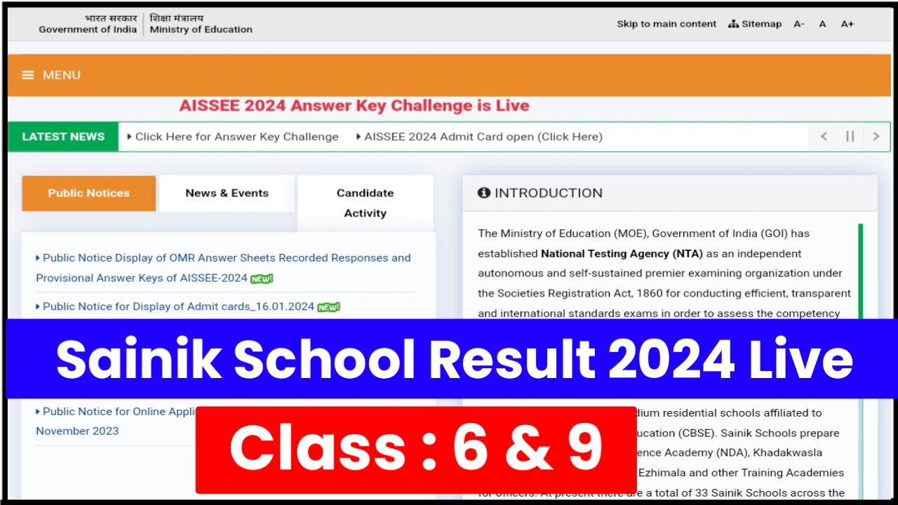 Sainik School Result 2024 Live